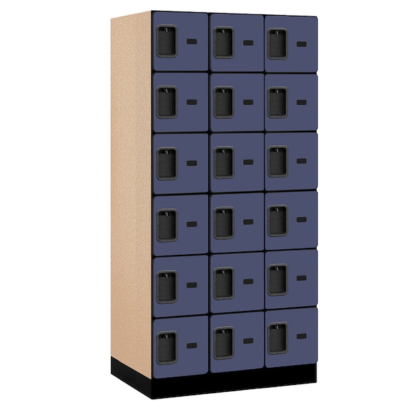 Salsbury Industries Box Locker, 36" W, 21" D, 76" H, (3) Wide, (18) Openings, Blue 36361BLU - main